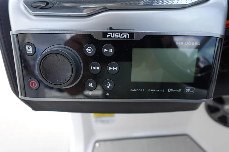 Slide: The Image of Fusion MS-UD650 stereo system on 2021 Regal 23 OBX boat dashboard. - 26