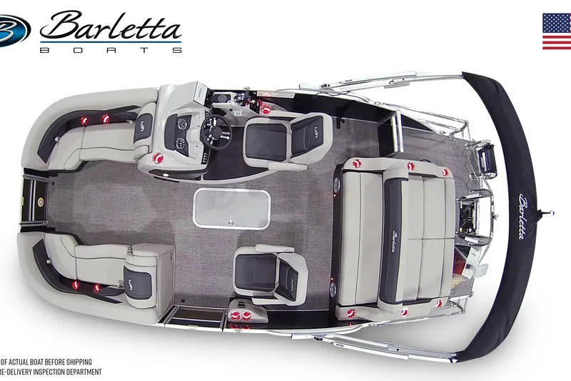 Slide: The Image of Top view of 2026 Barletta Cabrio 22UC pontoon boat with seating layout. - 6