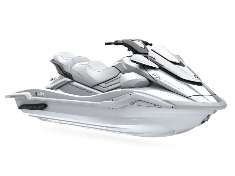 Slide: The Image of 2026 Yamaha FX Cruiser SVHO jet ski in white, side view. - 3