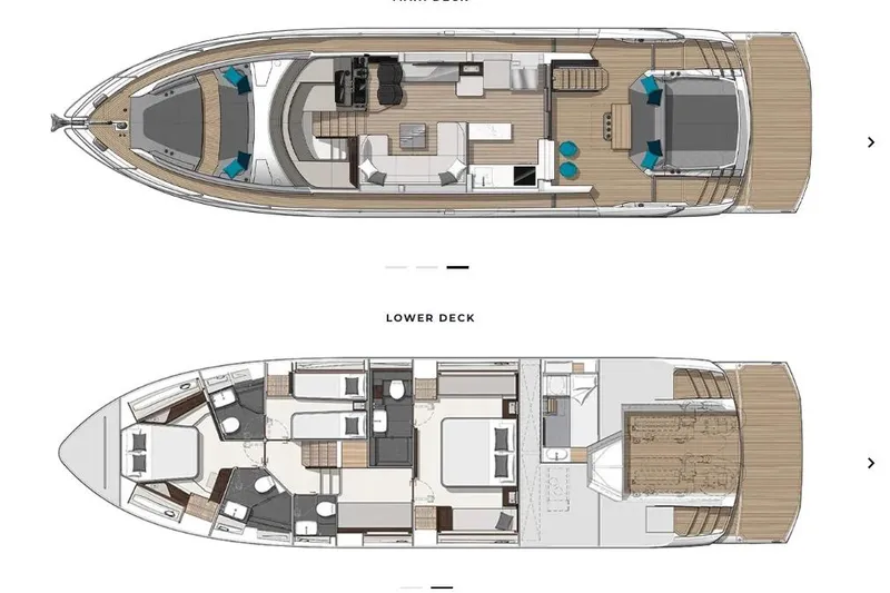 Slide: The Image of Floor plan of 2023 Sunseeker 65 Sport Yacht, showcasing main and lower decks. - 64