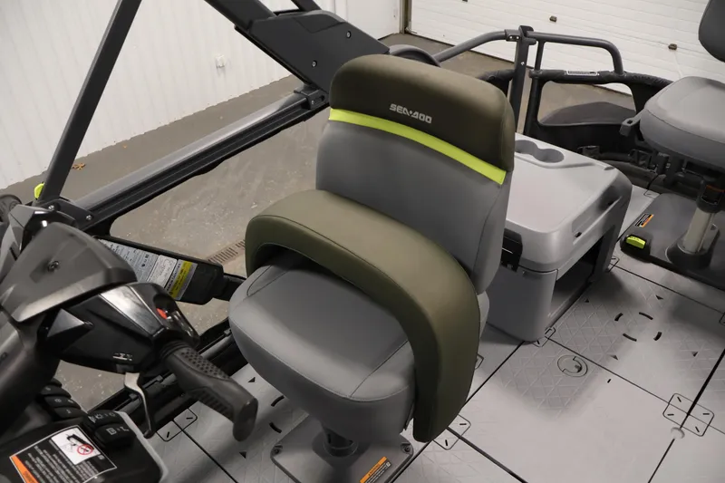 Slide: The Image of 2025 Sea-Doo Switch Fish 21 interior with ergonomic seating and control panel. - 28