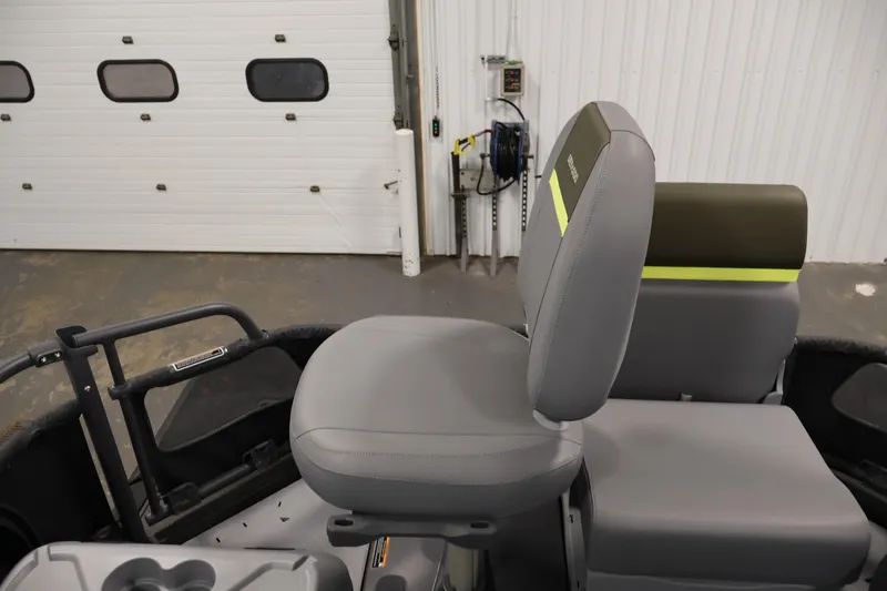 Slide: The Image of 2025 Sea-Doo Switch Fish 21 boat seat in a garage setting. - 33