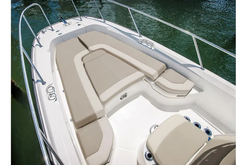 Slide: The Image of Manufacturer Provided Image: 2020 Boston Whaler 240 Dauntless boat interior with cushioned seating. - 10