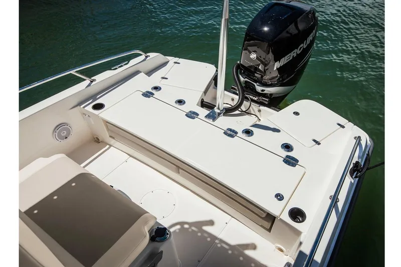 Slide: The Image of Manufacturer Provided Image: 2020 Boston Whaler 240 Dauntless boat stern with Mercury outboard motor. - 13