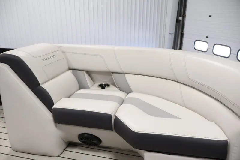 Slide: The Image of Luxurious 2021 Viaggio Diamante U boat seating with elegant white and gray upholstery. - 12