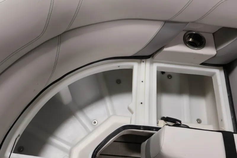 Slide: The Image of 2021 Viaggio Diamante U boat interior storage compartments with cushioned seating. - 16