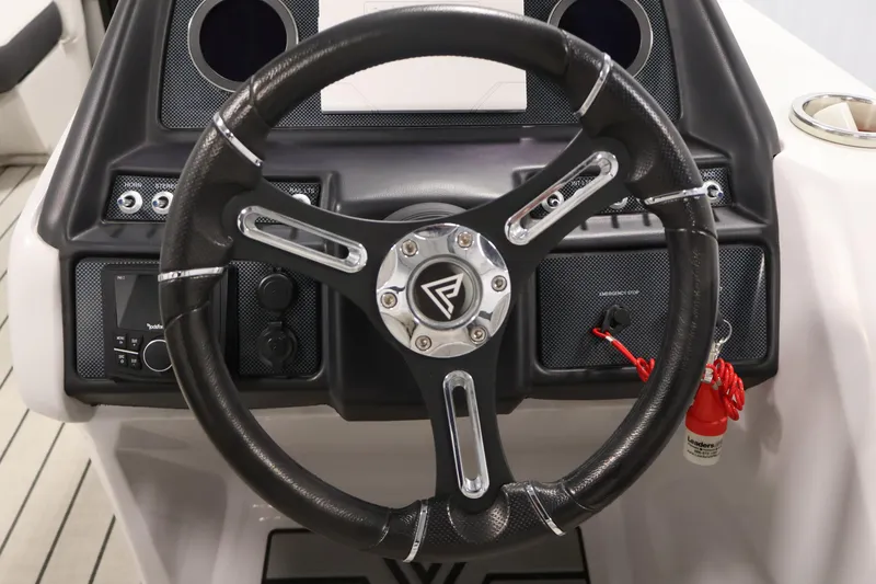 Slide: The Image of Steering wheel of 2021 Viaggio Diamante U boat, featuring modern dashboard controls. - 20