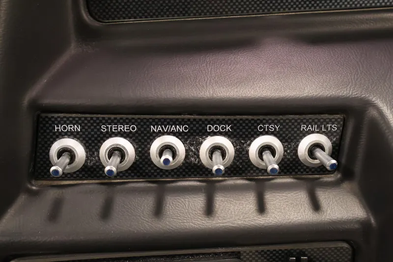 Slide: The Image of Dashboard switches of a 2021 Viaggio Diamante U, featuring horn, stereo, and lighting controls. - 22