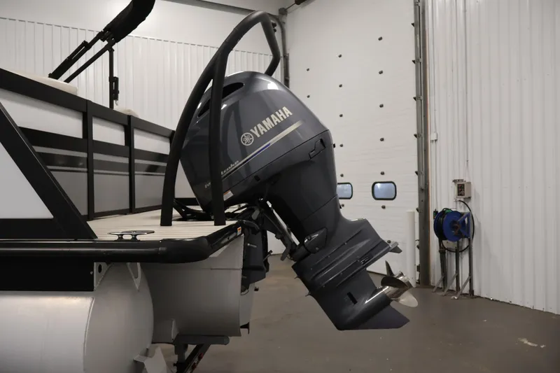 Slide: The Image of 2021 Viaggio Diamante U boat with Yamaha outboard motor in a garage. - 39