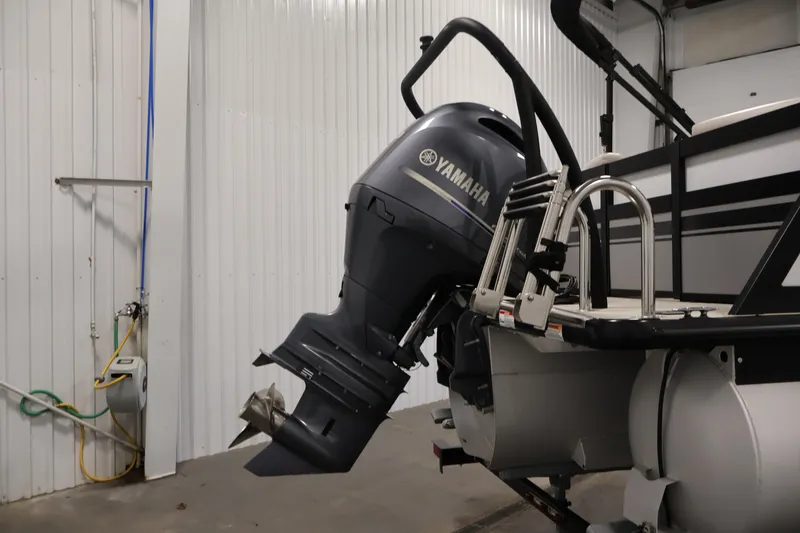 Slide: The Image of 2021 Viaggio Diamante U boat with Yamaha outboard motor in a garage setting. - 40