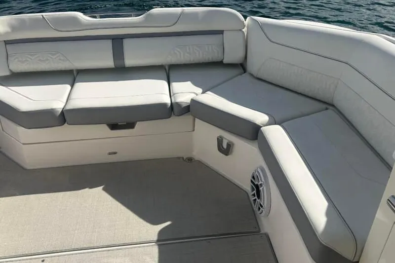 Slide: The Image of Luxurious seating on 2025 Regal LS36 boat, featuring elegant upholstery and spacious design. - 9