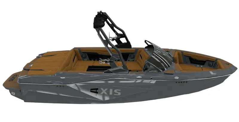 Slide: The Image of 2026 Axis T220 boat with brown seats and gray hull. - 3