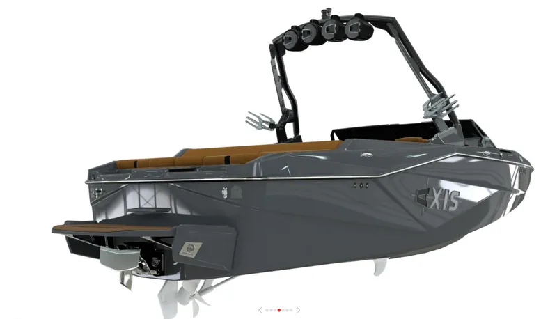 Slide: The Image of 2026 Axis T220 boat, modern design, gray color, watersport equipment. - 4