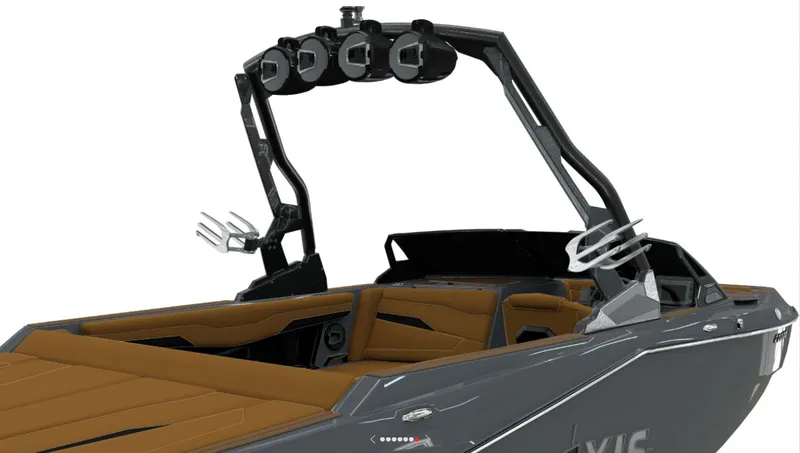 Slide: The Image of 2026 Axis T220 boat featuring sleek design and speakers. - 7