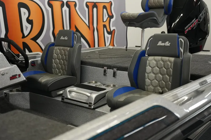 Slide: The Image of 2026 Bass Cat Lynx STS boat interior with stylish seats and modern design. - 9