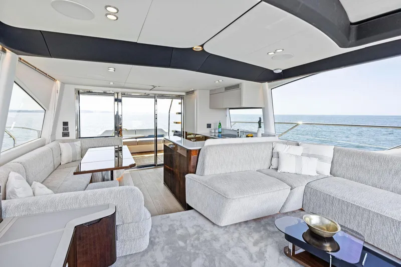 Slide: The Image of Luxurious interior of 2024 Fairline Phantom 65 yacht with ocean view. - 46