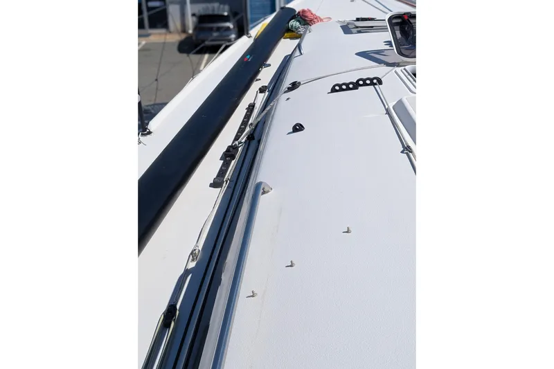 Slide: The Image of 2018 J Boats J/121 deck view showcasing sleek design and rigging details. - 48