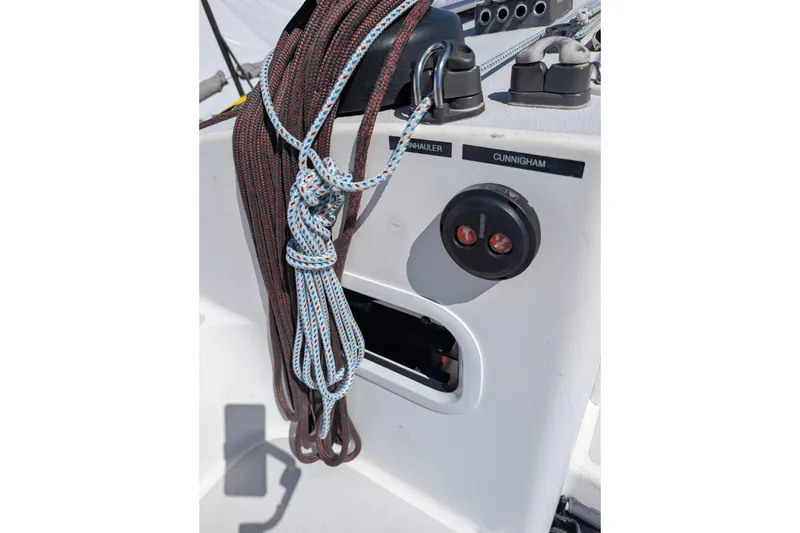 Slide: The Image of Close-up of 2018 J Boats J/121 sailboat rigging and controls. - 53