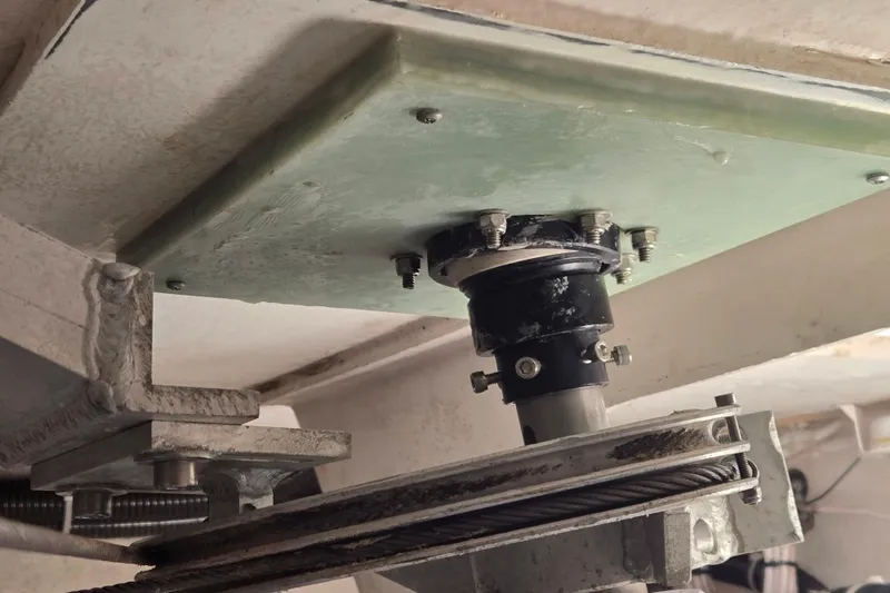 Slide: The Image of Close-up of J Boats J/121 2018 steering mechanism, showcasing detailed components and construction. - 63
