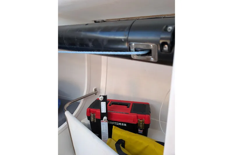 Slide: The Image of Interior of 2018 J Boats J/121 with toolbox and sailing equipment. - 24