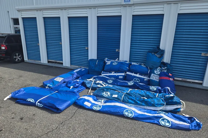 Slide: The Image of Sail bags for J Boats J/121, 2018 model, outside storage units with blue doors. - 10