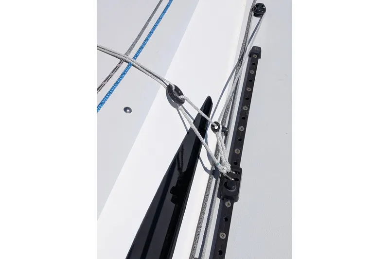 Slide: The Image of Close-up of 2018 J Boats J/121 deck rigging and hardware. - 49