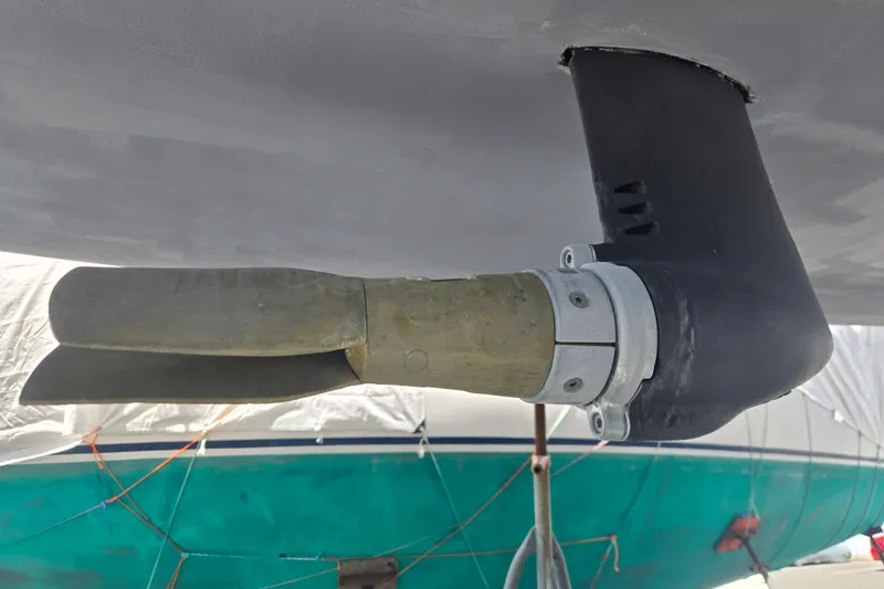 Slide: The Image of Close-up of a 2018 J Boats J/121 sailboat propeller and rudder. - 65