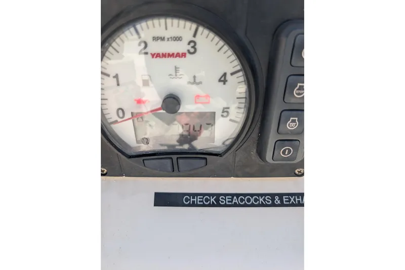 Slide: The Image of Yanmar RPM gauge on 2018 J Boats J/121 sailboat dashboard. - 60