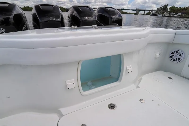 Slide: The Image of 2020 Yellowfin 39 Offshore boat interior with multiple outboard engines. - 52