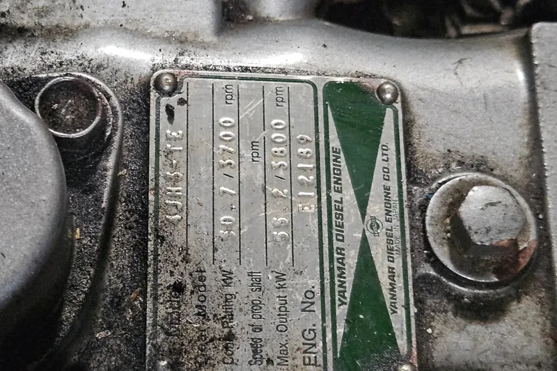 Slide: The Image of Close-up of a Yanmar diesel engine plate on a 1982 Morgan 462. - 52
