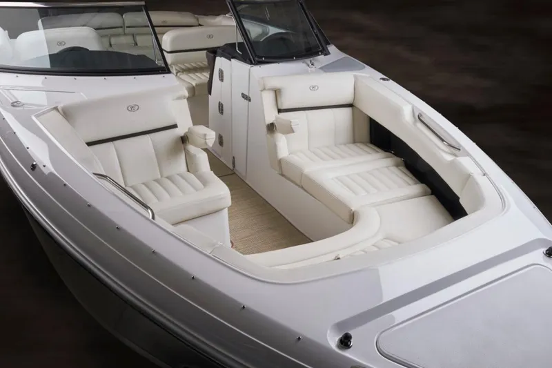 Slide: The Image of Manufacturer Provided Image: 2017 Cobalt R30 boat with luxurious white seating and sleek design. - 2