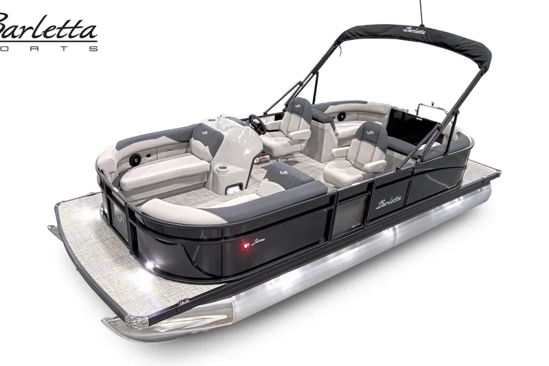 The Image of 2026 Barletta Sanza S22QC Tri pontoon boat with luxurious seating and sleek design. - 2