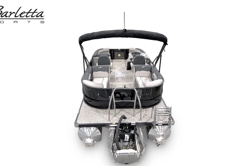 Slide: The Image of 2026 Barletta Sanza S22QC Tri pontoon boat with sleek design and spacious seating. - 4