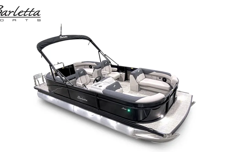 Slide: The Image of 2026 Barletta Sanza S22QC Tri pontoon boat with sleek design and spacious seating. - 6