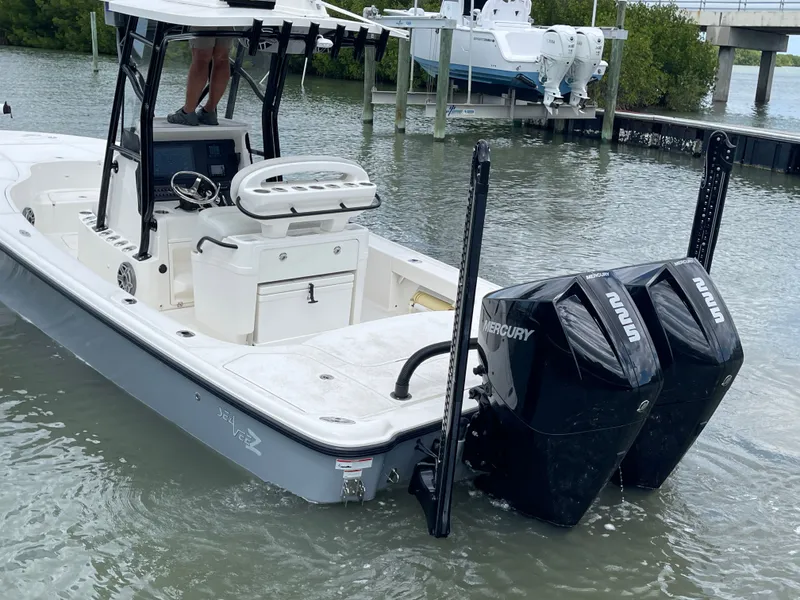 Slide: The Image of 2023 SeaVee 270 Z boat with Mercury engines in the water. - 21