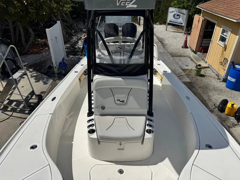 Slide: The Image of 2023 SeaVee 270 Z boat at dock, front view. - 43