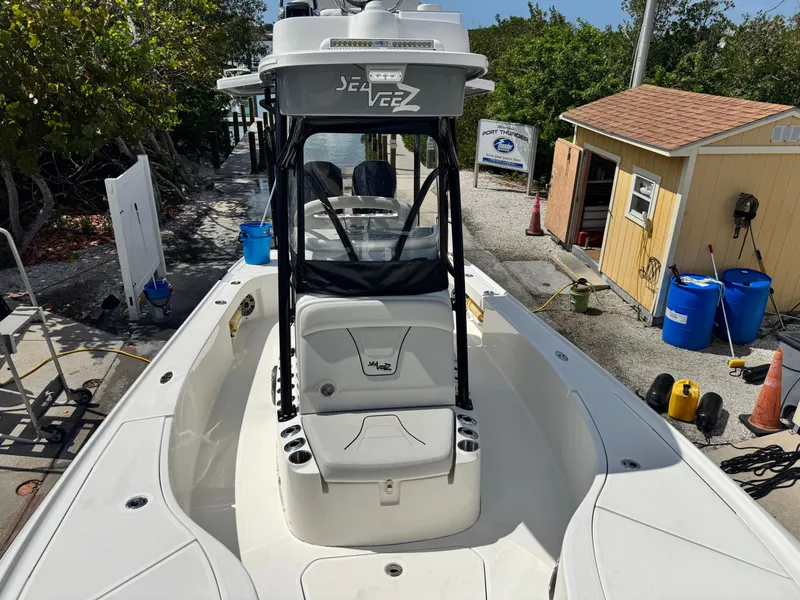 Slide: The Image of 2023 SeaVee 270 Z boat docked with accessories. - 45