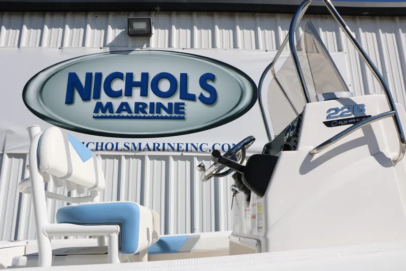 Slide: The Image of 2026 Robalo 226 Cayman boat at Nichols Marine dealership. - 39