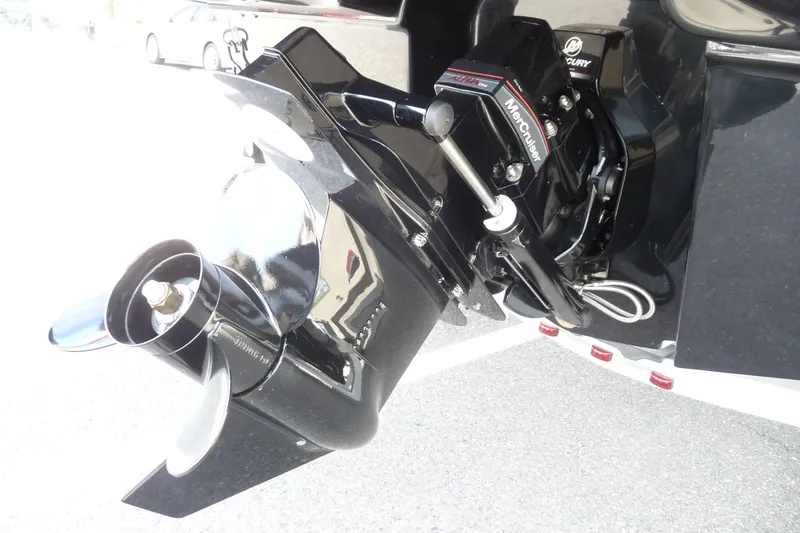 Slide: The Image of 2021 Bayliner VR5 Bowrider I/O boat engine and propeller detail. - 4