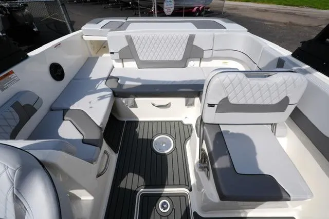 Slide: The Image of 2026 Bayliner VR6 Bowrider I/O interior with gray seating and modern design. - 18