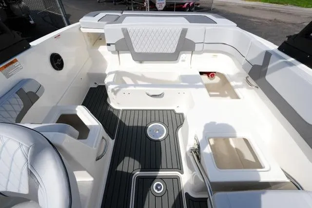 Slide: The Image of 2026 Bayliner VR6 Bowrider I/O interior with sleek seating and modern design. - 19