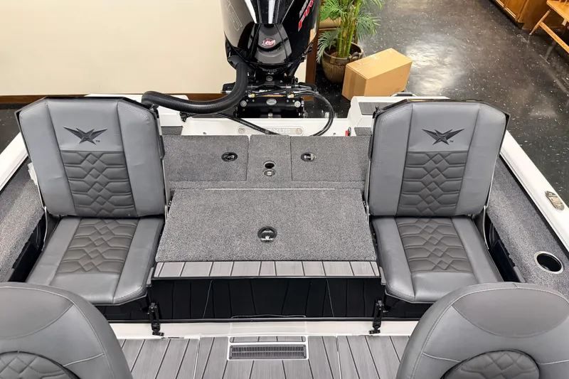 Slide: The Image of 2026 Vexus AVX 1985s boat interior with gray seating and modern design. - 31