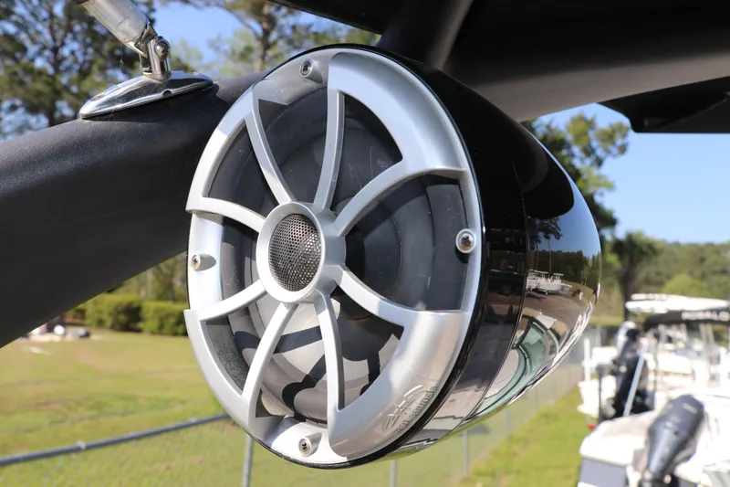 Slide: The Image of Close-up of a marine speaker on a 2016 Hurricane SunDeck 2486 OB boat. - 37