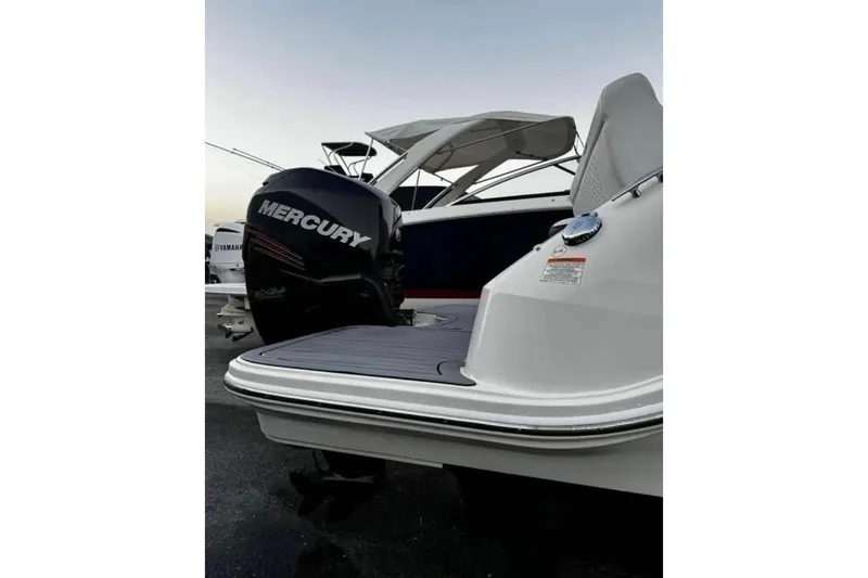 Slide: The Image of 2019 Sea Ray SDX 250 Outboard with Mercury engine, docked at sunset. - 4