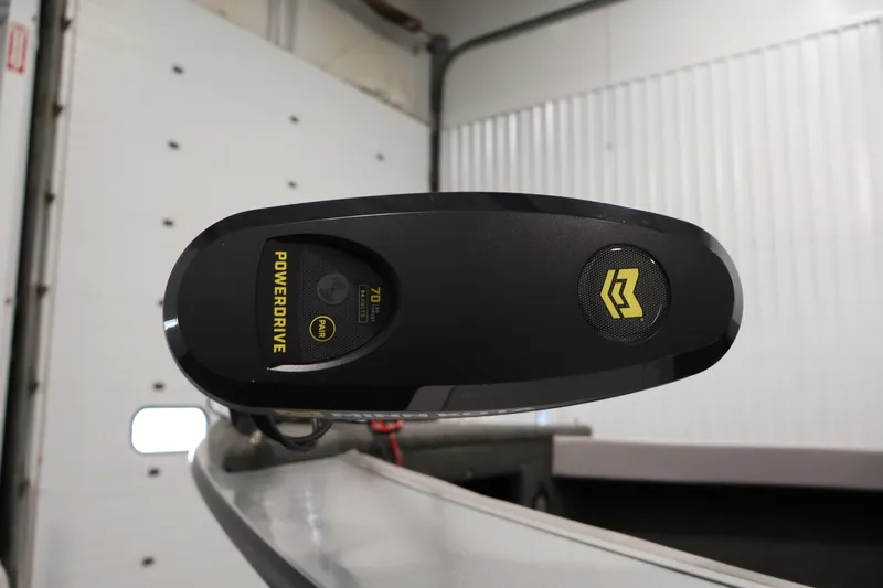 Slide: The Image of PowerDrive trolling motor on 2015 Starcraft Super Fisherman 186 boat in garage. - 12