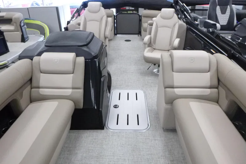 Slide: The Image of Luxurious interior of 2026 Premier 230 Sunsation RF - CL pontoon boat with plush seating. - 3
