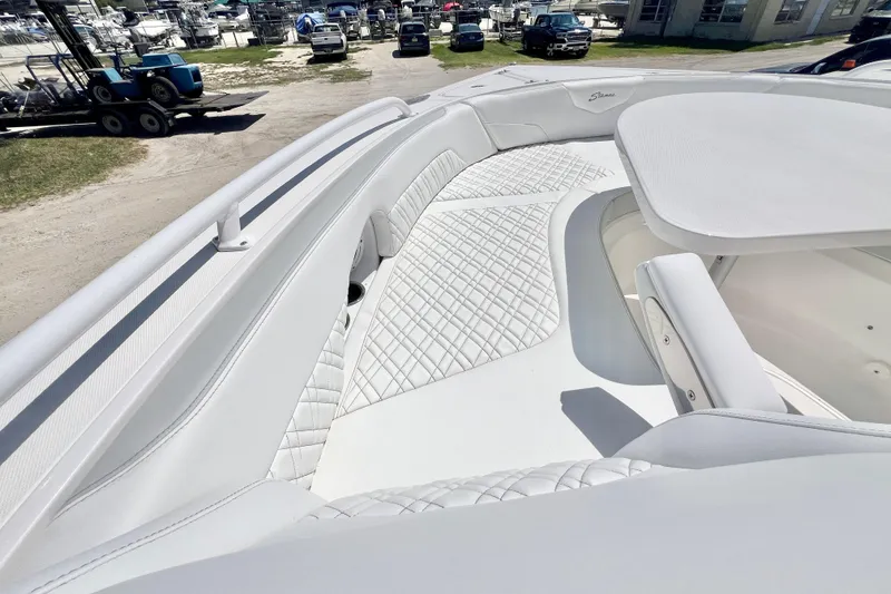 Slide: The Image of Luxurious seating on 2026 Stamas 33T Aventura boat, featuring quilted upholstery and sleek design. - 22