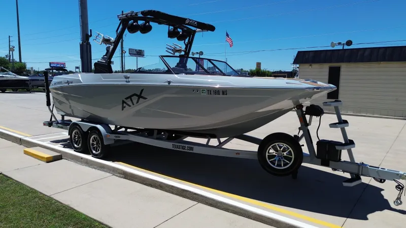 Slide: The Image of 2024 ATX TYPE S boat on trailer outdoors. - 7