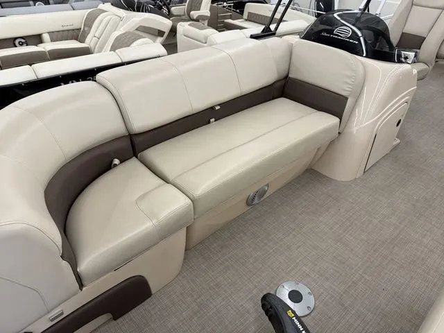 Slide: The Image of Interior of 2019 Sun Tracker SportFish 22 DLX with beige seating. - 8