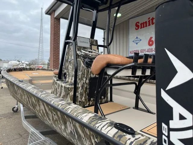 Slide: The Image of Avid 23 Mag 2025 boat with camouflage design and modern features. - 4